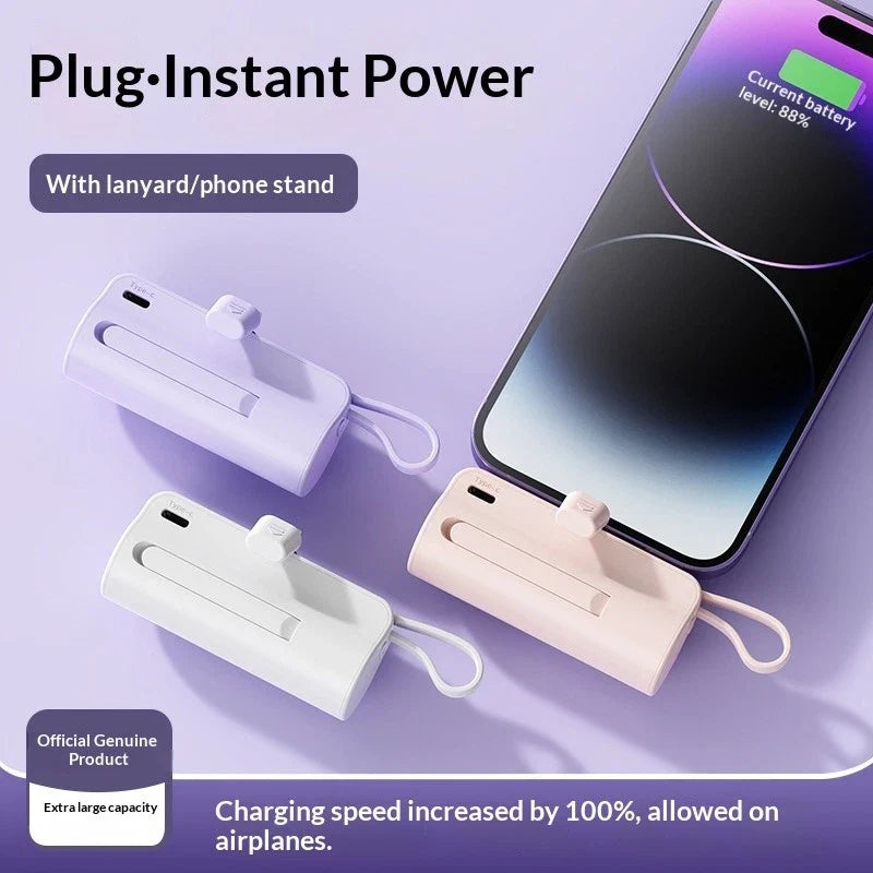 Mini Portable Power Bank 5000mAh 10000mAh USB Type-C & Apple Charger