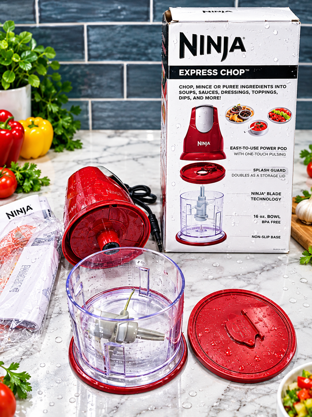 Ninja NJ100GR 16.0 Oz. Food Chopper ,Food Processor Red Maroon