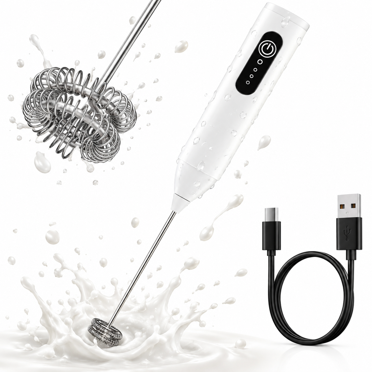 Electric Handheld Milk Frother Whisk Drink Mixer Coffee Stirrer USB Rechargeable