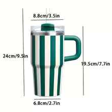 20oz Retro Striped Stainless Steel Vacuum Tumbler with Handle – Insulated Coffee Travel Mug for Car