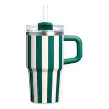 20oz Retro Striped Stainless Steel Vacuum Tumbler with Handle – Insulated Coffee Travel Mug for Car