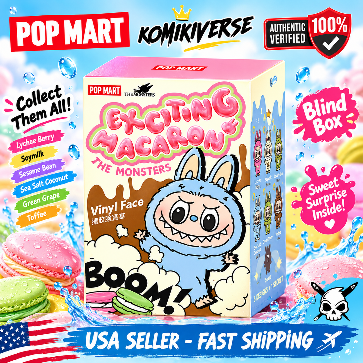 *USA* AUTHENTIC POP MART LABUBU MONSTERS EXCITING MACARON (VINYL FACE BLIND BOX)